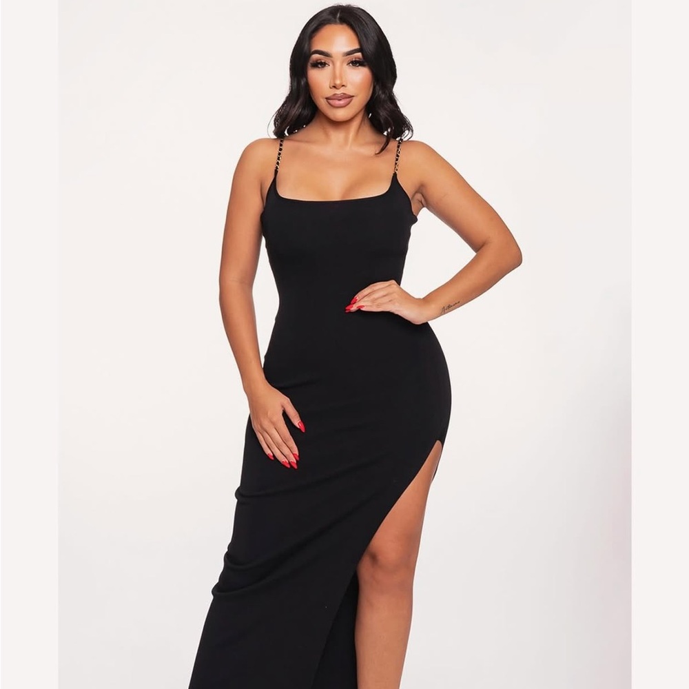Elegant Black Dress with chain Straps